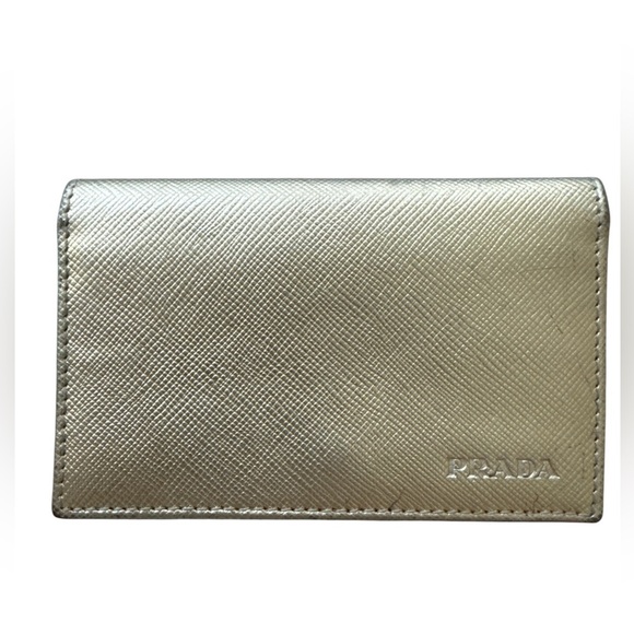 PRADA Saffiano Leather Card Case Wallet Metallic Silver Made in Italy - Picture 2 of 10